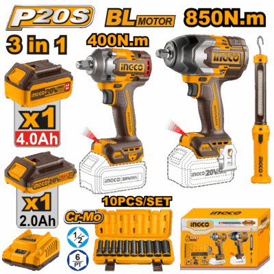 SUPER COMBO INGCO  (2 ATORNILLADORAS DE IMPACTO Y LINTERNA )